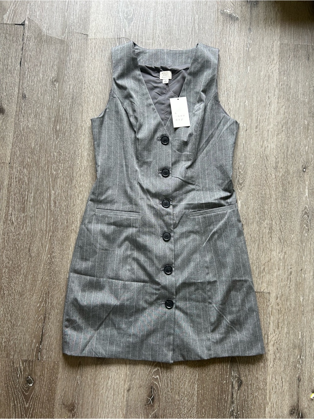NWT Size Small A New Day Navy Gray Pinstriped Tailored Mini Vest Dress Business